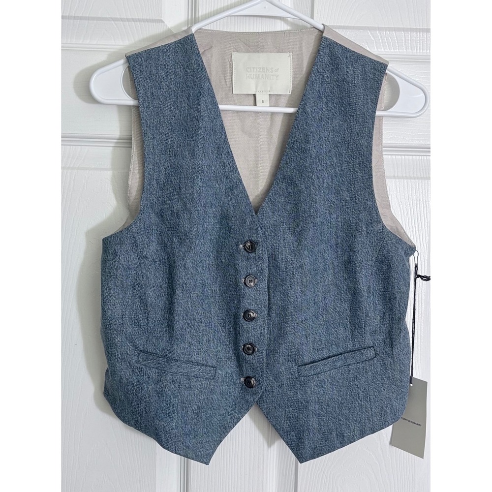 Citizens of Humanity Sierra Vest S Blue Denim Button Front Waistcoat 5081-1136